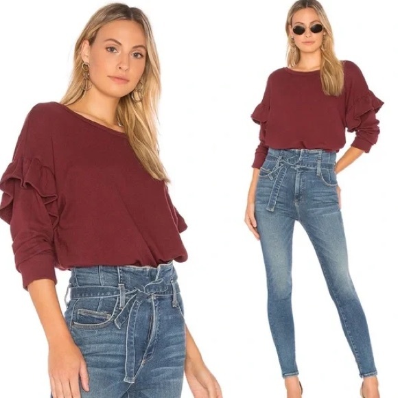 Current Elliott The Ruffle Sweatshirt Cabernet. Size 3/L - Picture 10 of 10